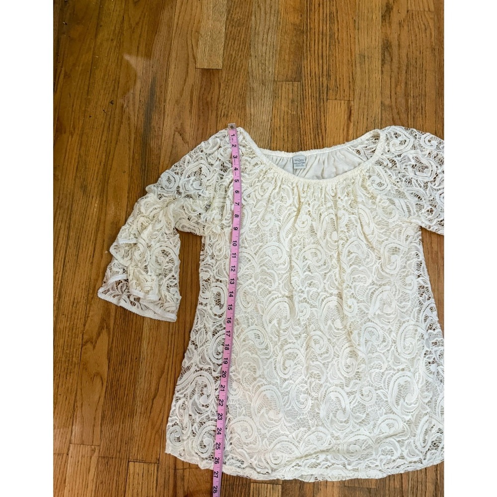 Ivory Lace Blouse Lined L/XL 3/4 Bell Sleeve Festival Cottage Whimsigoth Tunic - Picture 8 of 10